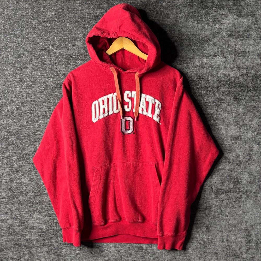 Ohio State Buckeyes Red Hoodie Sweatshirt Mens Large Embroidered Genuine Stuff